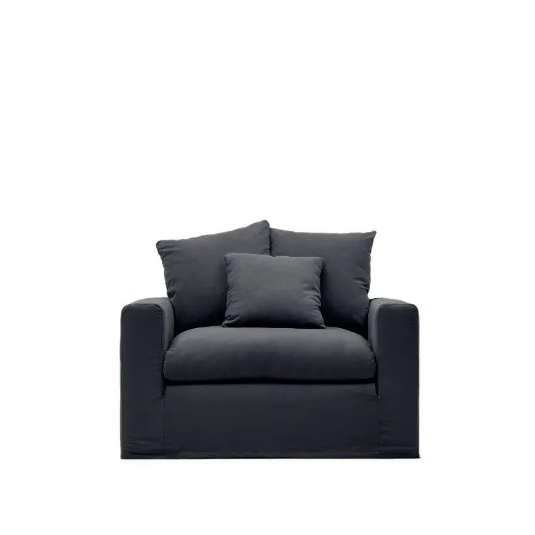 Кресло Nora со съемным чехлом серо-антрацитовое из льна и хлопка