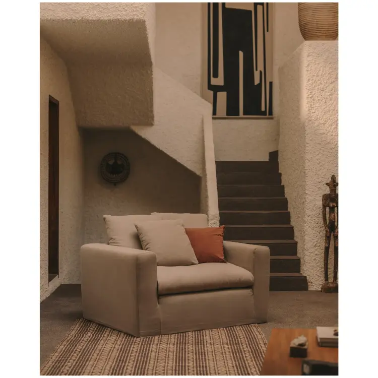 Кресло Nora со съемным чехлом серо-антрацитовое из льна и хлопка