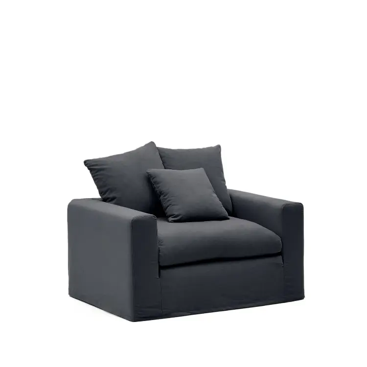 Кресло Nora со съемным чехлом серо-антрацитовое из льна и хлопка