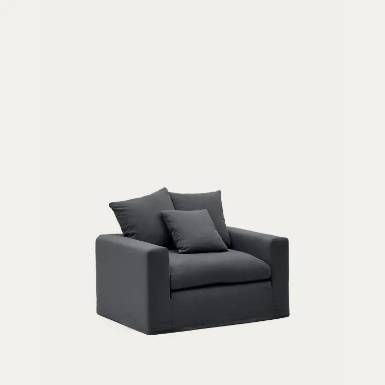 Кресло Nora со съемным чехлом серо-антрацитовое из льна и хлопка