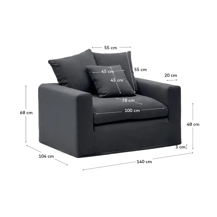 Кресло Nora со съемным чехлом серо-антрацитовое из льна и хлопка