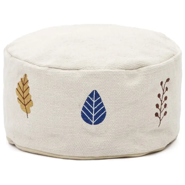 Пуф Yanil из 100% белого хлопка с разноцветной вышивкой Ø 40 см