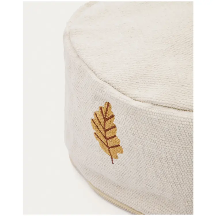 Пуф Yanil из 100% белого хлопка с разноцветной вышивкой Ø 40 см