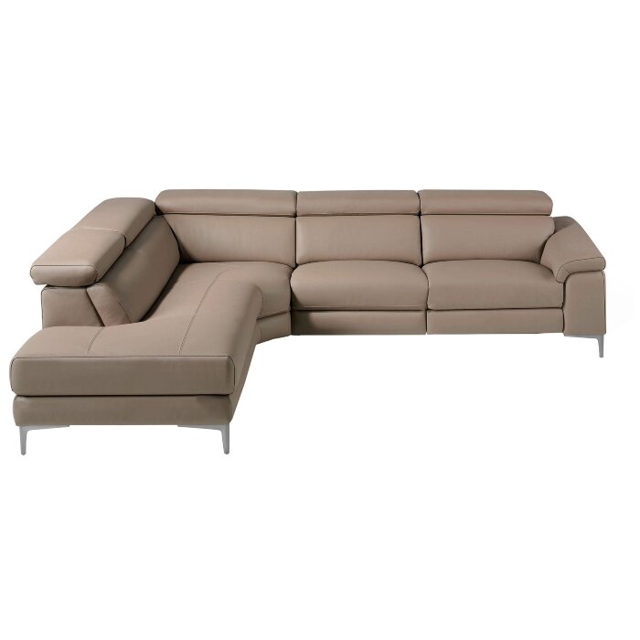 Угловой диван с реклайнером 5320-L /6042 кожаный бежевый