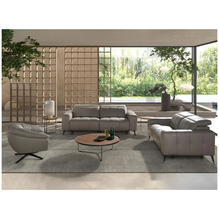 2-местный диван с реклайнером из серой кожи, модель 6209