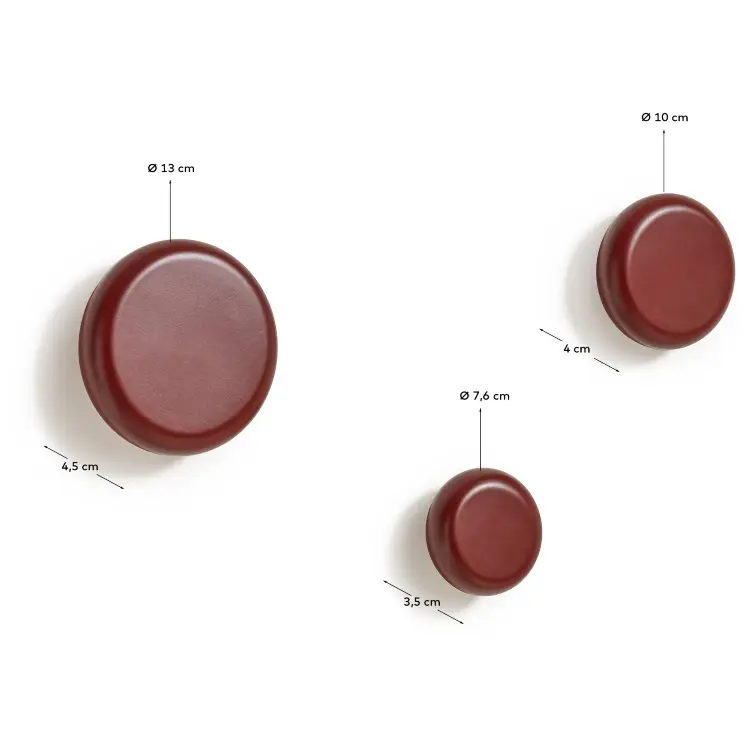 Nadue Набор из 3 настенных крючков из массива бука с темно-бордовой отделкой