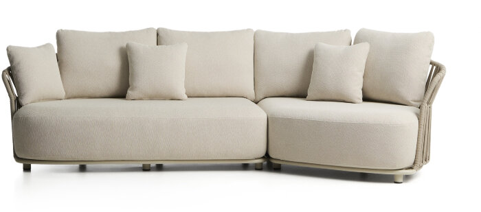 Уличный модульный диван Osani из алюминия экрю и веревки цвета таупе 274 см