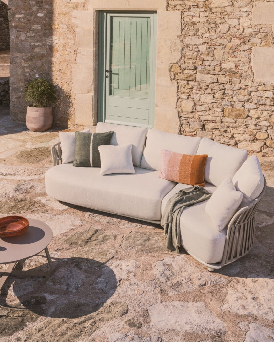 Уличный модульный диван Osani из алюминия экрю и веревки цвета таупе 274 см