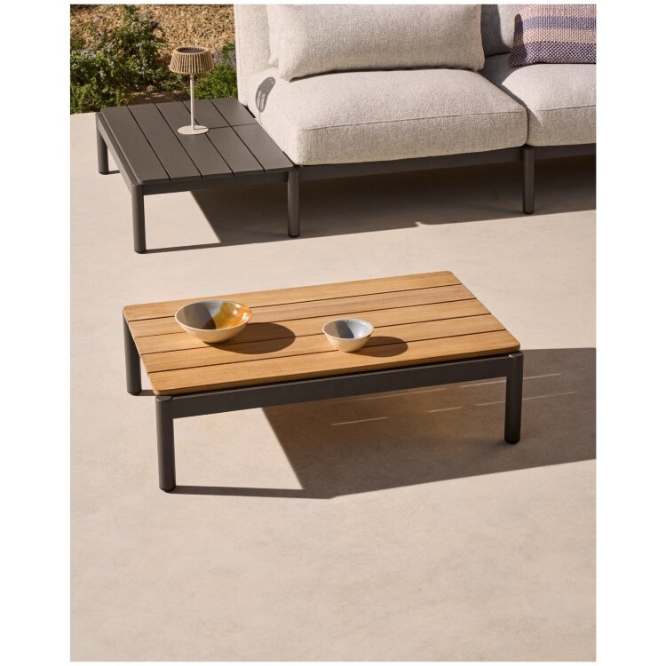 Журнальный столик Sorells из серого алюминия и тикового дерева 89 x 91 см