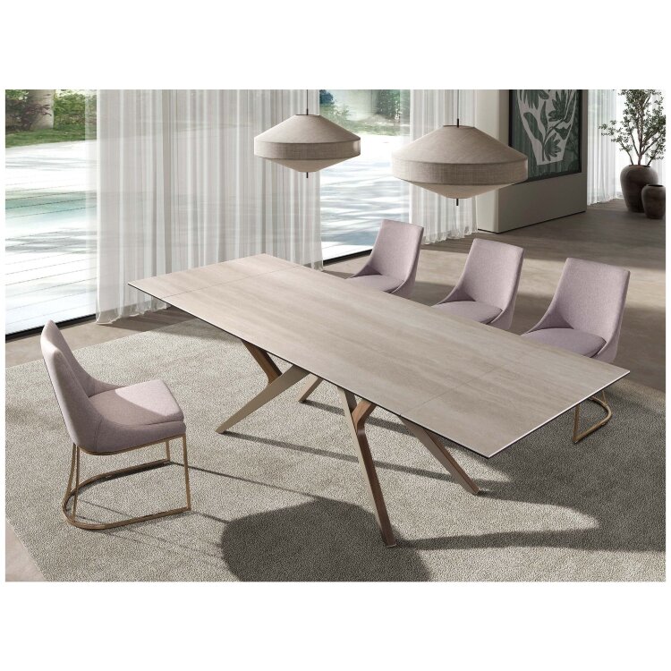 Раздвижной обеденный стол 1155 из керамики, стали и шпона ореха