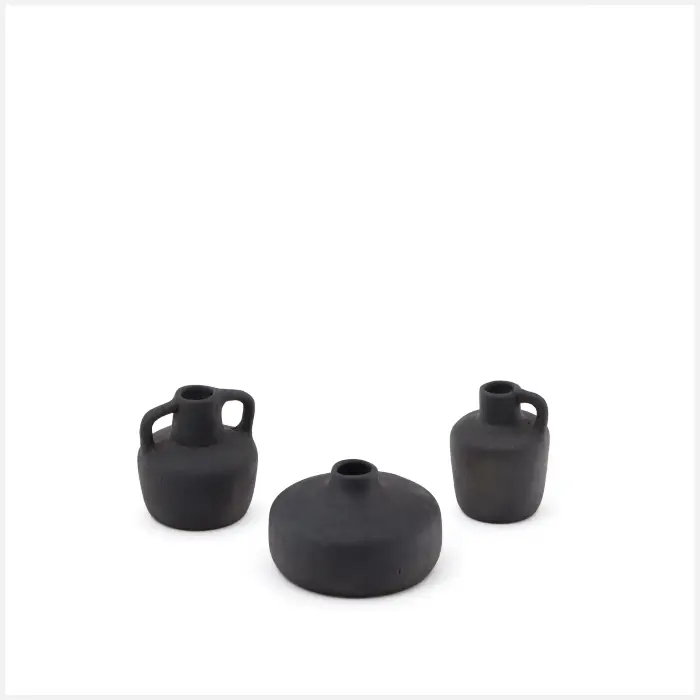 Sofra Набор из 3 терракотовых ваз с черной отделкой, 6 см / 7 см / 10 см