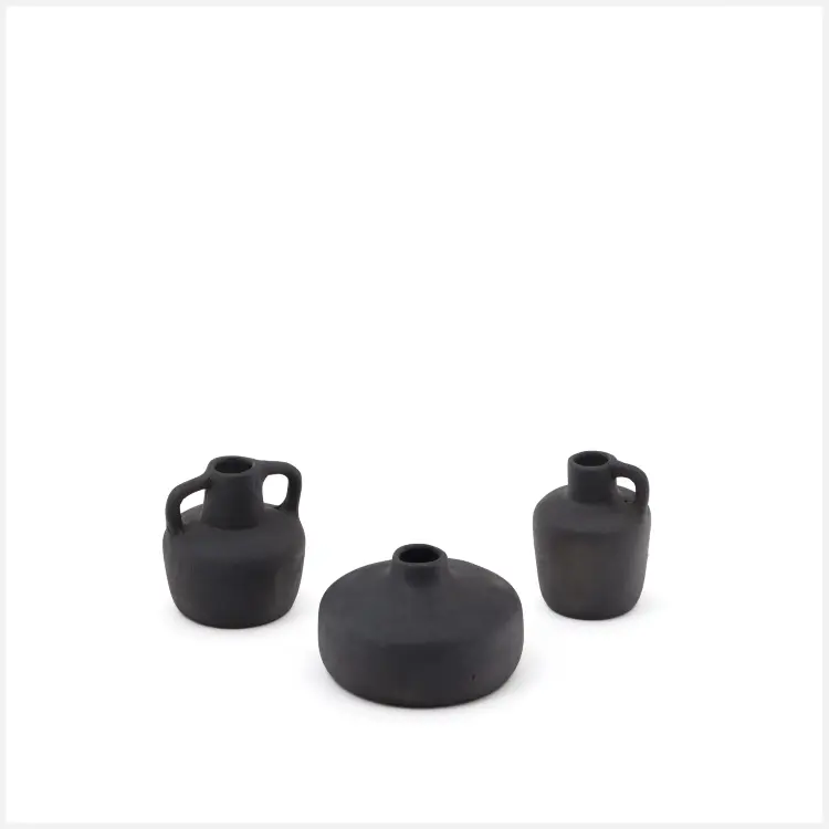 Sofra Набор из 3 терракотовых ваз с черной отделкой, 6 см / 7 см / 10 см