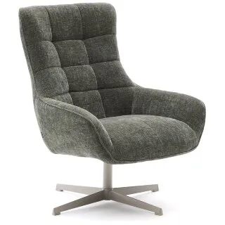 Teryl Кресло из шенилла зеленого цвета с серым металлом