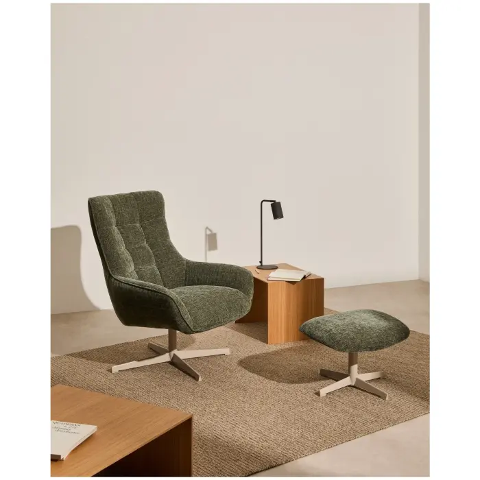 Teryl Кресло из шенилла зеленого цвета с серым металлом