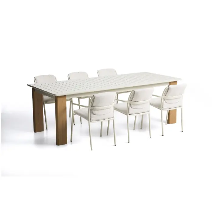 Комплект садовой мебели стол Livorno и 6 стульев Linosa из алюминия цвета экрю