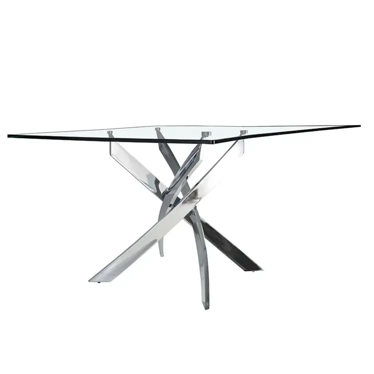Стол обеденный прямоугольный F2133 /1061 стекло 150x95 с ножками из нержавеющей стали