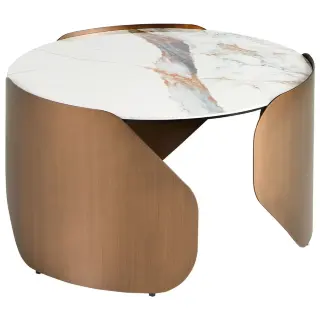 Журнальный столик 2162 с керамической столешницей и стальным основанием бронзового цвета Ø80