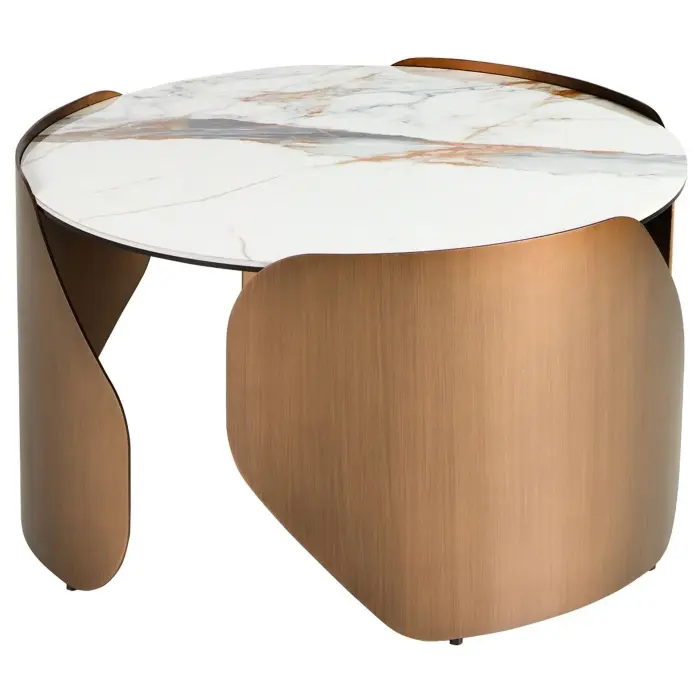 Журнальный столик 2162 с керамической столешницей и стальным основанием бронзового цвета Ø80