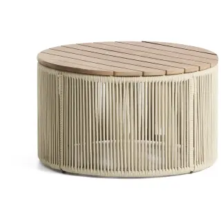 Уличчный столик Dandara из стали, веревки цвета экрю и массива акации Ø60 см