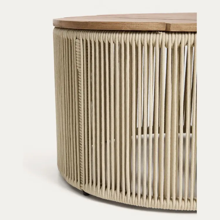 Уличчный столик Dandara из стали, веревки цвета экрю и массива акации Ø60 см