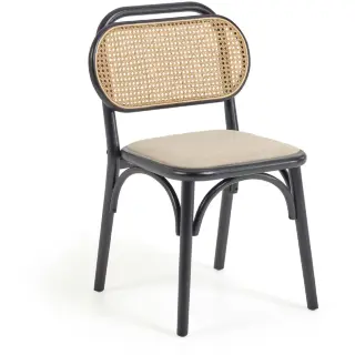 Стул Doriane из цельного вяза с черным лаком и мягким сиденьем