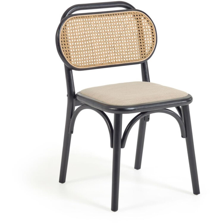 Стул Doriane из цельного вяза с черным лаком и мягким сиденьем