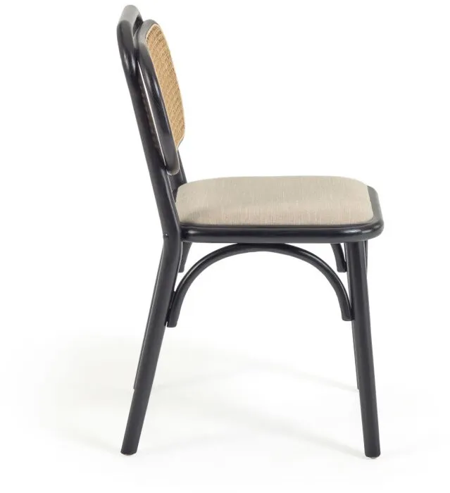 Стул Doriane из цельного вяза с черным лаком и мягким сиденьем