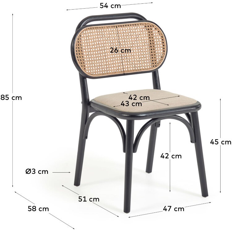Стул Doriane из цельного вяза с черным лаком и мягким сиденьем