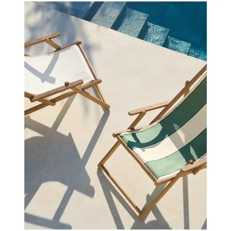 Vilara Складной шезлонг для улицы в полоску зеленого и бежевого цвета