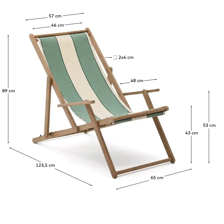 Vilara Складной шезлонг для улицы в полоску зеленого и бежевого цвета