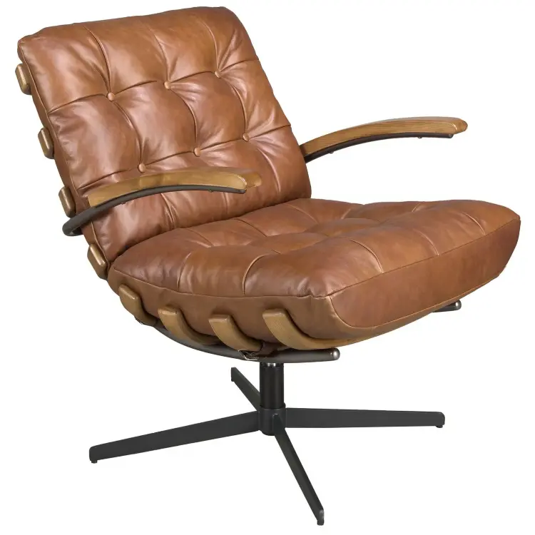 Вращающееся кресло 5154 из темно-коричневой кожи и ореха