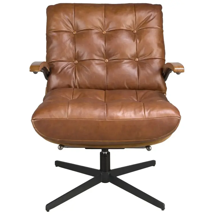 Вращающееся кресло 5154 из темно-коричневой кожи и ореха