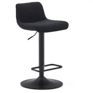 Барный стул Zenda из черного шенилла и матовой черной стали 81-102 см