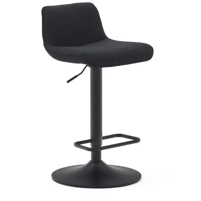 Барный стул Zenda из черного шенилла и матовой черной стали 81-102 см