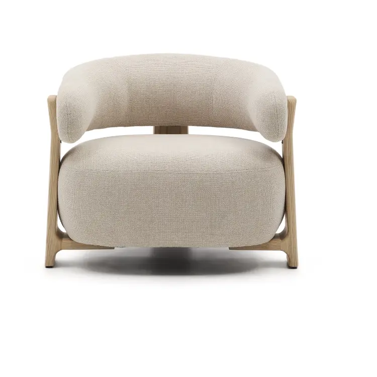 Granite Кресло из бежевого шенилла и массива ясеня в натуральной отделке