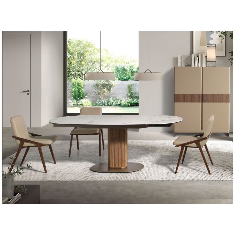 Раздвижной обеденный стол 1165 из ореха и белой керамики