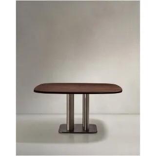 Стол Melvar из орехового шпона с основанием из матовой нержавеющей стали, 121 x 121