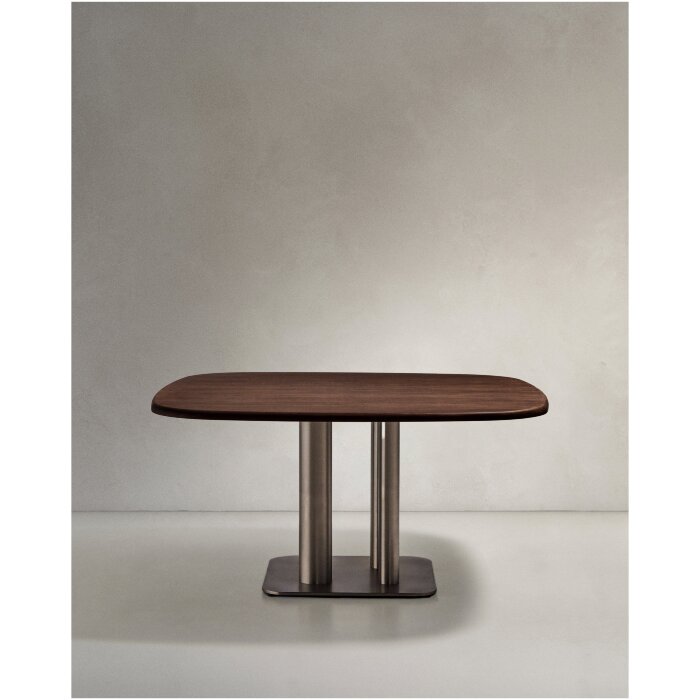 Стол Melvar из орехового шпона с основанием из матовой нержавеющей стали, 121 x 121