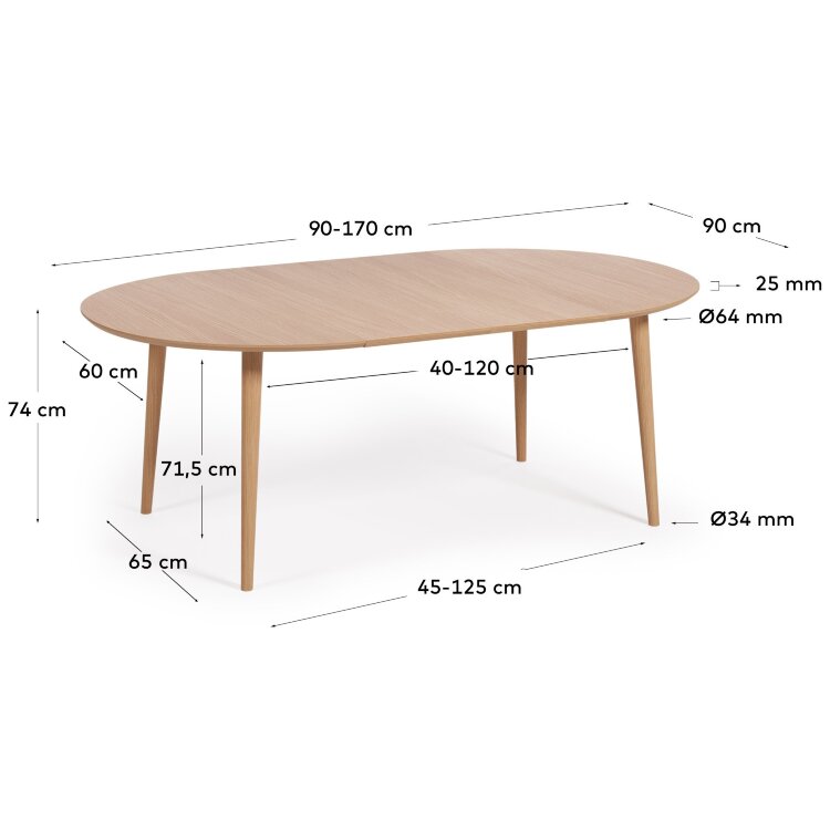 Oqui Раздвижной стол из шпона дуба и массива дерева 90 (170) x 90 см