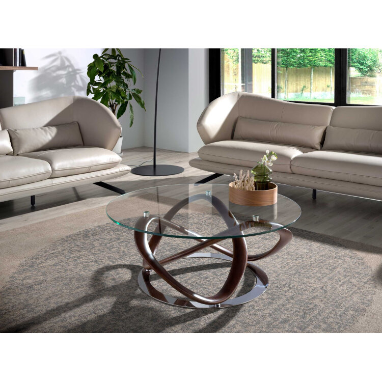 Круглый журнальный столик из стекла и массива ореха CT20050 /2064