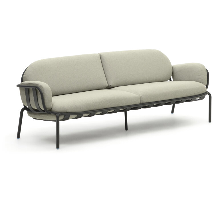 Трехместный уличный диван Joncols бежевый с графитовыми алюминиевыми ножками 225 см