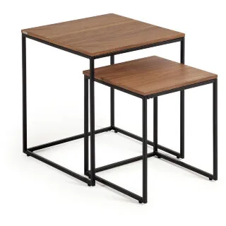 Yoana Набор из 2 приставных столиков из орехового шпона и черного металла