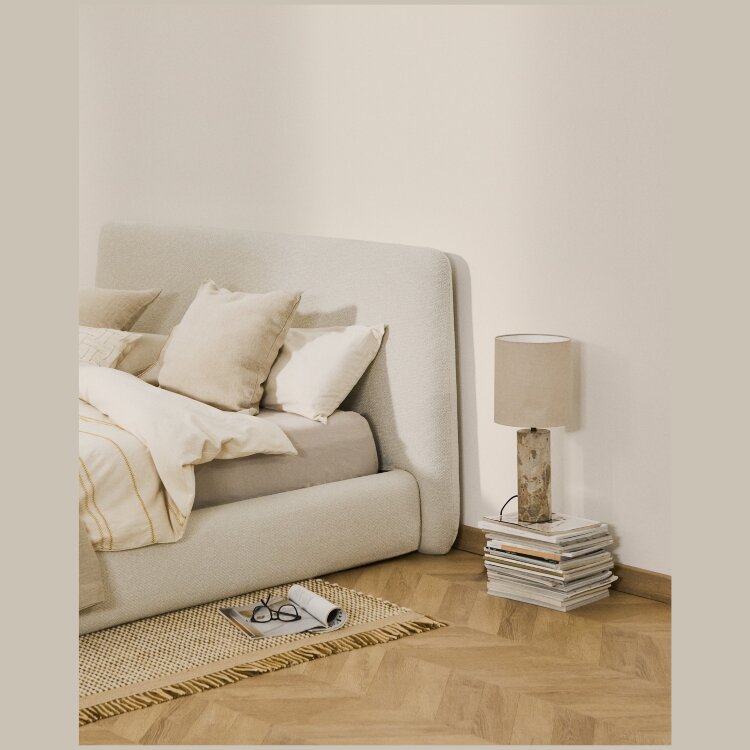 Кровать Martina со съемным чехлом из шенилла цвета экрю 160 x 200