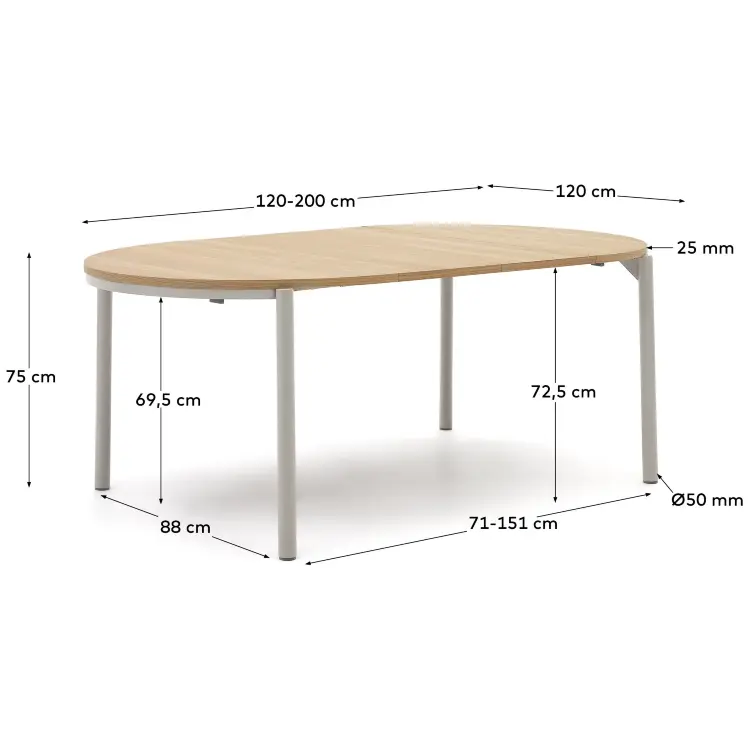 Montuiri раздвижной круглый стол из дубового шпона с серыми ножками