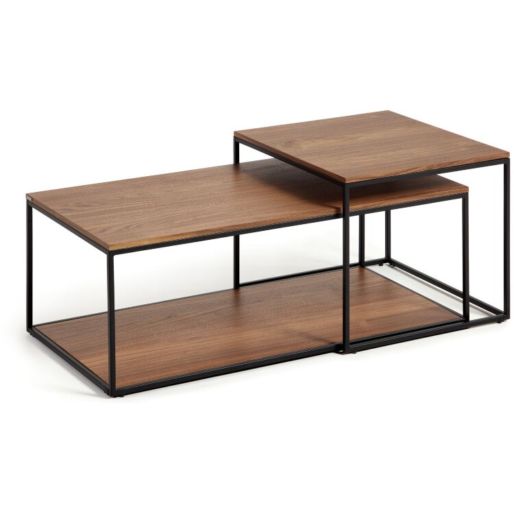 Yoana Набор из 2 столиков из орехового шпона и черного металла