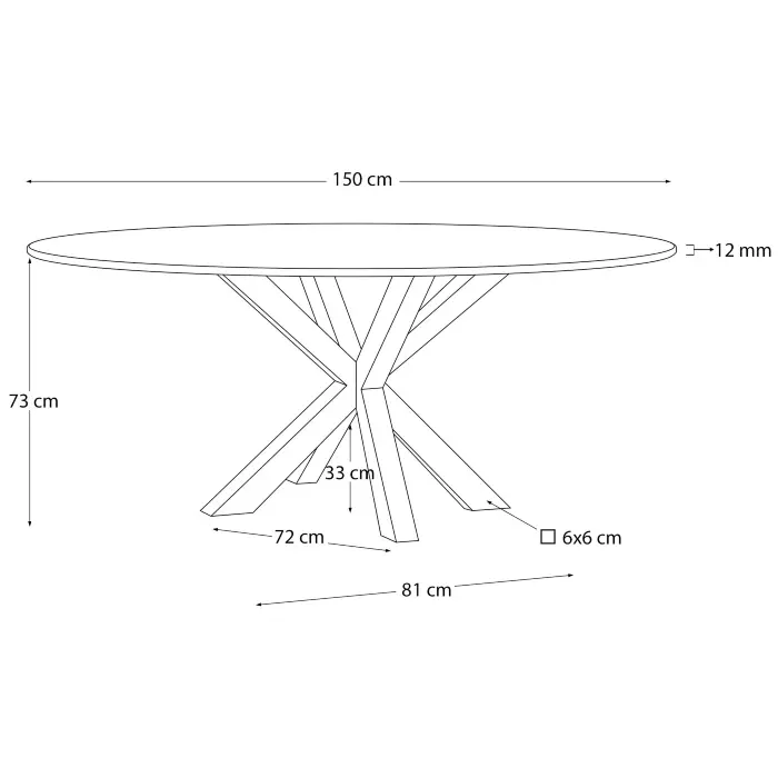 Круглый стол Argo с черным стеклом и черными стальными ножками Ø 150 см