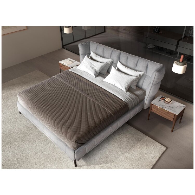 Кровать 7211 из ткани светло-голубовато-серого цвета