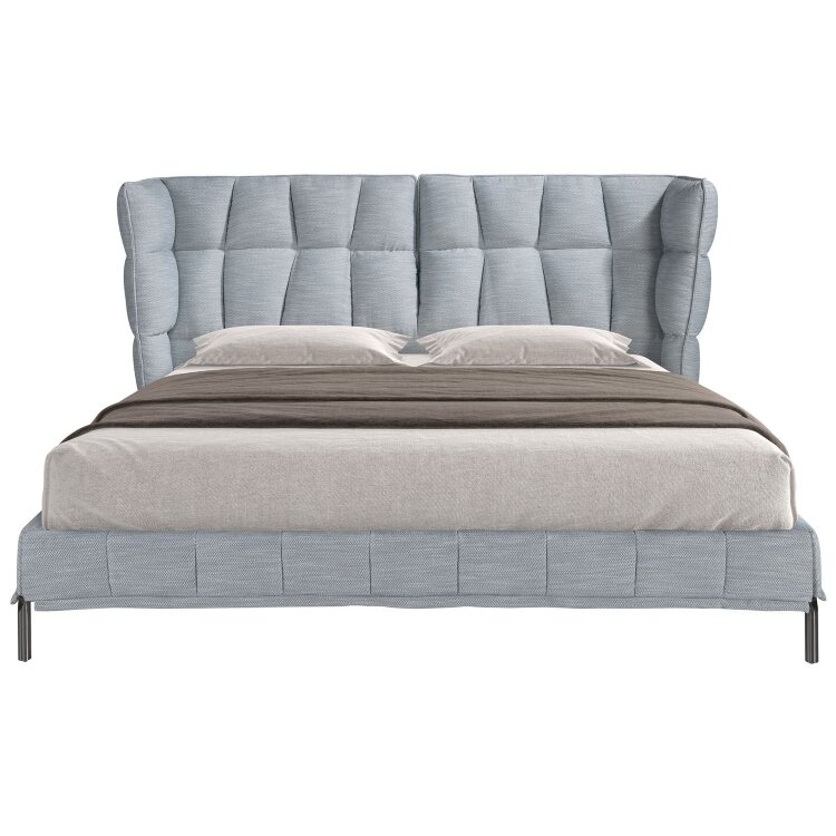 Кровать 7211 из ткани светло-голубовато-серого цвета