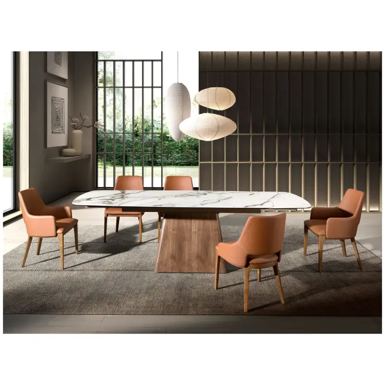 Раздвижной обеденный стол 1158 из керамики и орехового дерева