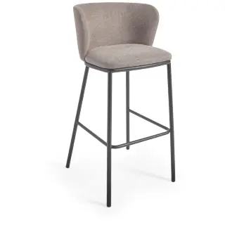 Ciselia Барный стул из светло-коричневой синели и черной стали, 75 см